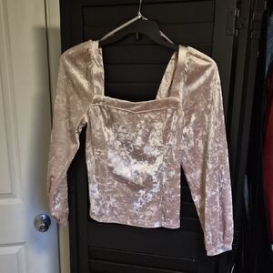 Anthropologie Crushed Velvet Square-Neck Blouse in Blush Taupe